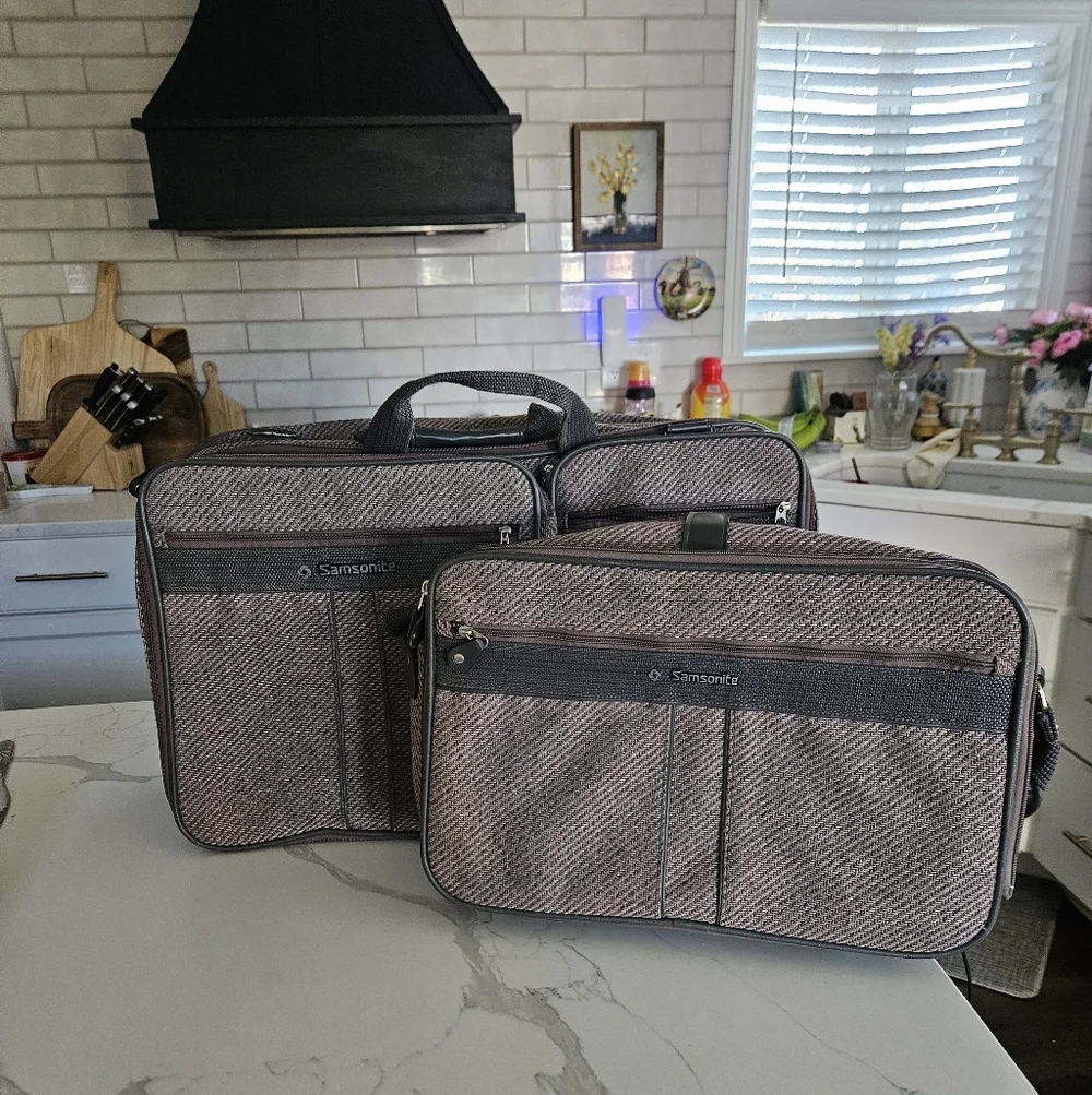 Samsonite Men's Taupe and Black Laptop Briefcase Set - 2 Pieces